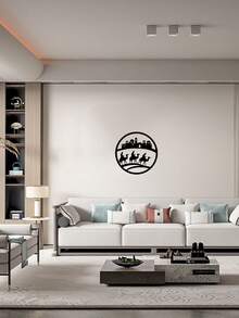 1pc Black Round Metal Wall Art Decor With Prayer Design - Iron Craft Wall Sticker For Home Decoration Artwork - Black - View 3