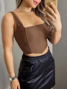 Women Tank Tops & Camis - Coffee Brown - View 2