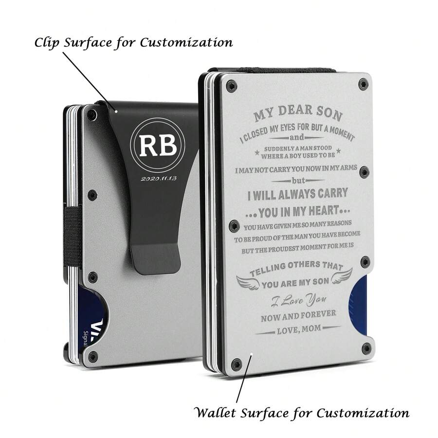 1入個性化男款禮物|客製化刻印金屬錢包送給老公、男友、父親、兒子|極簡鋁製卡片夾和貨幣夾|適用於聖誕、生日、週年紀念日、情人節、父親節、婚禮等場合 - 彩色 - 查看 1