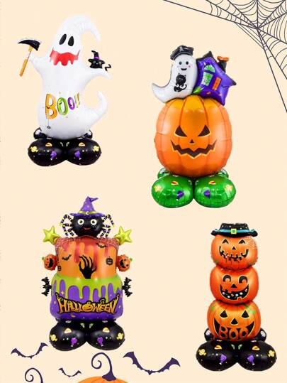 1 套巨型立式底座万圣节铝箔气球南瓜鬼气球鬼树气球万圣节派对装饰品适用于家庭万圣节球、圣诞节