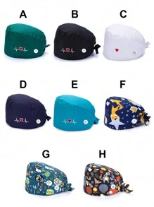 1 pieza Gorro de trabajo de médico de moda con estampado, gorro casual para sala de operaciones para enfermera, gorra quirúrgica a prueba de polvo con bordado y botón, Día de San Valentín - Multicolor - Ver 2