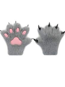 Furry Fur Cat Wolf Fox Dog Fluffy Animal Paws Claws Gloves Mittens Hands Costume Cosplay For Kids Halloween