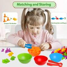 Dinosaur Count & Sorter Playset - Interactive Math Learning Toy With Colorful Stacking Bowls - Ideal Toddler STEM Educational Gift For Christmas(Animal Color Random)