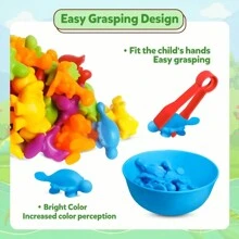 Dinosaur Count & Sorter Playset - Interactive Math Learning Toy With Colorful Stacking Bowls - Ideal Toddler STEM Educational Gift For Christmas(Animal Color Random)