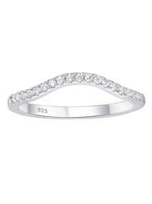 AIHUASI 1pc Moissanite Diamond Fine Engagement Ring For Women 925 Sterling Silver Curved Wedding Bands 1.3*1.3mm Round Cut D Color VVS1 Moissanite Wishbone Stacking Eternity Rings Luxury Jewelry Gift