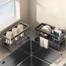 1pc Kitchen Sink And Bathroom Organizer Rack, Sponge Holder For Faucet, Soap, Brush, Towel, Scrubber Drain Storage, For Household Essentials,Kitchen,Summer Beach Party,Food,Camping,Organizer,Room Decor,Kitchen Items. - Multicolor - View 7