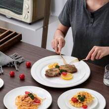 European Style Luxury Ceramic Serving Plate With Gold Rim, Ideal For Steak, Desserts And Snacks In Home And Buffet
