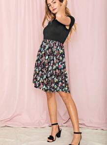 Vintage Boho Short Sleeve Summer Floral Patch Fall Black Navy Floral Shift Mini Swing Aline Southern Dress Small - 3 XL Plus - 黑色 - 查看 3