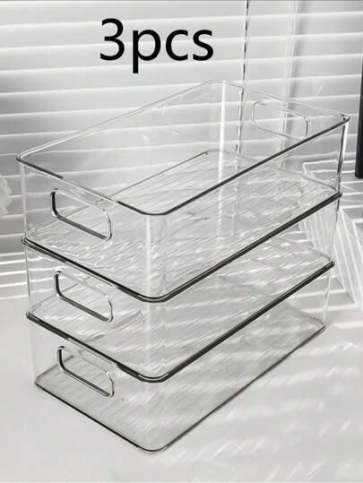 3pcs Multi-Purpose Acrylic Storage Box Transparent Organizer For Cosmetics, Face Masks, Snacks, Miscellaneous Items, Suitable For Kitchen, Bedroom, Living Room, Bathroom