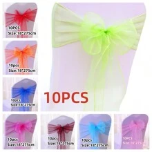 10pcs Organza Chair Sashes, Black Butterfly Chair Back Decorations, 18cm Wide X 275cm Long, For Wedding, Saudi National Day Party, Christmas Events And Celebrations, DIY Chair Decor