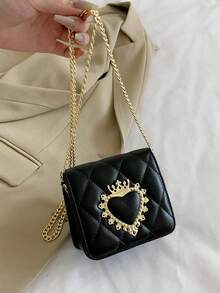 2024新款时尚钻石刺绣线包女士百搭链条单肩包潮流流行小方包双层手机包零钱包 - 黑色 - 查看 6
