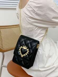 2024新款时尚钻石刺绣线包女士百搭链条单肩包潮流流行小方包双层手机包零钱包 - 黑色 - 查看 2