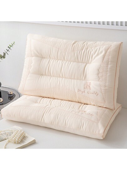 1pc Exquisite European Geborduurde Zijden Like Fabric Section Kussen Neck Back Support, Medium Height Core Home Bedding, Moisture Absorbing Breathable Pillow, Living Room Bedroom