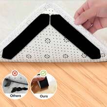 Adhesivos antideslizantes para alfombras en suelos de madera para sujetar la alfombra, 8/16 pares de Cinta adhesiva antideslizante para alfombras que mantiene las esquinas planas, Cinta adhesiva antideslizante para alfombras de cocina y tapetes lavables que no se deslizan, Almohadilla para alfombras y sujetadores para alfombras para baldosas y alfombras de área - Negro - Ver 5