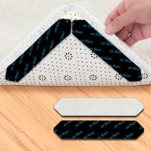 Adhesivos antideslizantes para alfombras en suelos de madera para sujetar la alfombra, 8/16 pares de Cinta adhesiva antideslizante para alfombras que mantiene las esquinas planas, Cinta adhesiva antideslizante para alfombras de cocina y tapetes lavables que no se deslizan, Almohadilla para alfombras y sujetadores para alfombras para baldosas y alfombras de área - Negro - Ver 1