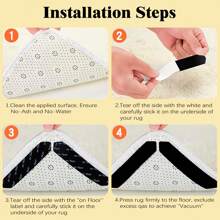 Adhesivos antideslizantes para alfombras en suelos de madera para sujetar la alfombra, 8/16 pares de Cinta adhesiva antideslizante para alfombras que mantiene las esquinas planas, Cinta adhesiva antideslizante para alfombras de cocina y tapetes lavables que no se deslizan, Almohadilla para alfombras y sujetadores para alfombras para baldosas y alfombras de área - Negro - Ver 7