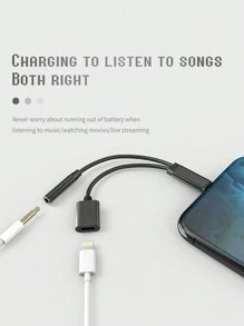 Gmobi 1包兼容iPhone耳機和充電器適配器2合1 Lightning轉3.5mm AUX音頻+ Lightning充電器轉接頭，兼容iPhone 14/13/12/11 Pro Max/Pro/Plus/Mini/XR/XS/8/7/6 Plus（無法打電話） - 黑色 - 查看 2