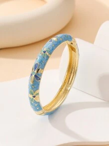 1入時尚波西米亞風格金鍍搪瓷手鐲，女孩和女性飾品 - 藍色 - 查看 1