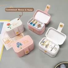 1pc Boîte de rangement de bijoux personnalisée avec nom et fleur pour femmes, organisateur de bijoux  personnalisé à la mode, cadeau parfait pour la mère, la petite amie ou l"anniversaire.