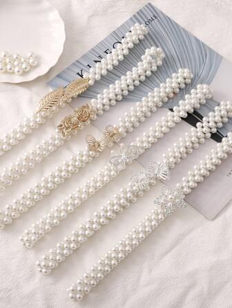 1pc Women's Elastic Pearl Rhinestone Crystal Waist Belt, Fashionable And Versatile Belt For Sweetheart Dress, Elastic Band For Weddings, Bridal Bling, Bridesmaid Outfits, Girl Accessories Summer, School