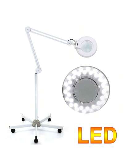 24W LED Magnifying Glass Lamp 235mm (8X), Workplace, Cold Verlichting Cosmetic Light, St Wheels, Roller Tripod, Set Beauticians, Embroiderers, Nail Technicians, Wit