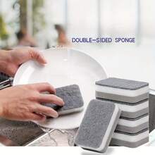 5pcs/Set High-Density Double-Sided Cleaning Sponges - White & Gray, Multi-Purpose For Kitchen And Bathroom - Grey - View 1