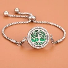 Aromatherapy Bracelet Aromatherapy Diffuser Jewelry Adjustable Chain Crystal Locket Perfume Diffuser Bracelet For Women Men Flower Love Cat Aroma Diffuser Bracelet Bangle - Silver - View 12