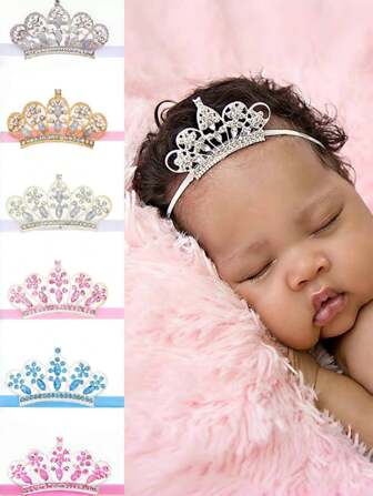 1pc Multi-Color Crown Elastic Headband Hair Accessories For Girls, Infant Rhinestone Crown Headpiece
