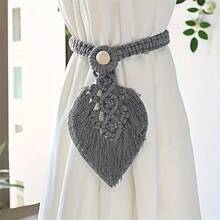 2 pezzi Cinghie per tende stile boho con nappine, senza fibbia, forma a foglia con decorazioni in legno e corda, decorazione tende, ottimi regali