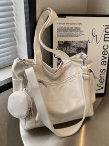 Bolso tote de gran capacidad de dos piezas de moda y casual de unicolor con bolso de monedas, adecuado para universidad/aula de colegio/ conmutar/trabajo/festivales/vacaciones, para mujeres, novatas y trabajadoras de cuello blanco, chicas, estudiantes universitarias, damas o mujeres, novatas y trabajadoras de cuello blanco, chicas, estudiantes universitarias, damas