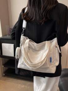 Bolso tote de gran capacidad de dos piezas de moda y casual de unicolor con bolso de monedas, adecuado para universidad/aula de colegio/ conmutar/trabajo/festivales/vacaciones, para mujeres, novatas y trabajadoras de cuello blanco, chicas, estudiantes universitarias, damas o mujeres, novatas y trabajadoras de cuello blanco, chicas, estudiantes universitarias, damas