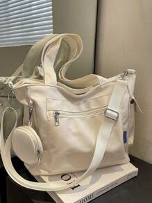 Bolso tote de gran capacidad de dos piezas de moda y casual de unicolor con bolso de monedas, adecuado para universidad/aula de colegio/ conmutar/trabajo/festivales/vacaciones, para mujeres, novatas y trabajadoras de cuello blanco, chicas, estudiantes universitarias, damas o mujeres, novatas y trabajadoras de cuello blanco, chicas, estudiantes universitarias, damas