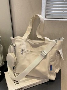 Bolso tote de gran capacidad de dos piezas de moda y casual de unicolor con bolso de monedas, adecuado para universidad/aula de colegio/ conmutar/trabajo/festivales/vacaciones, para mujeres, novatas y trabajadoras de cuello blanco, chicas, estudiantes universitarias, damas o mujeres, novatas y trabajadoras de cuello blanco, chicas, estudiantes universitarias, damas