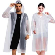 1pc Lightweight Reusable EVA Rain Ponchos For Adults, Rain Jackets Raincoats For Men Women - Black - View 10