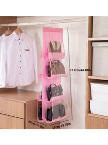 1pc 6/8 Grids Space Saving Bag Organizers, Multi Layer Hanging Handbag Purse Organizer For Wardrobe Closet, Bag Storage Holder - Pink - View 6