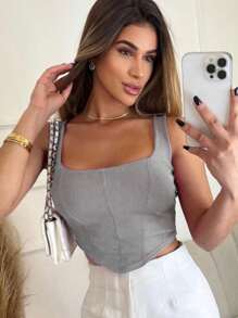 Women Tank Tops & Camis - 灰色 - 查看 2