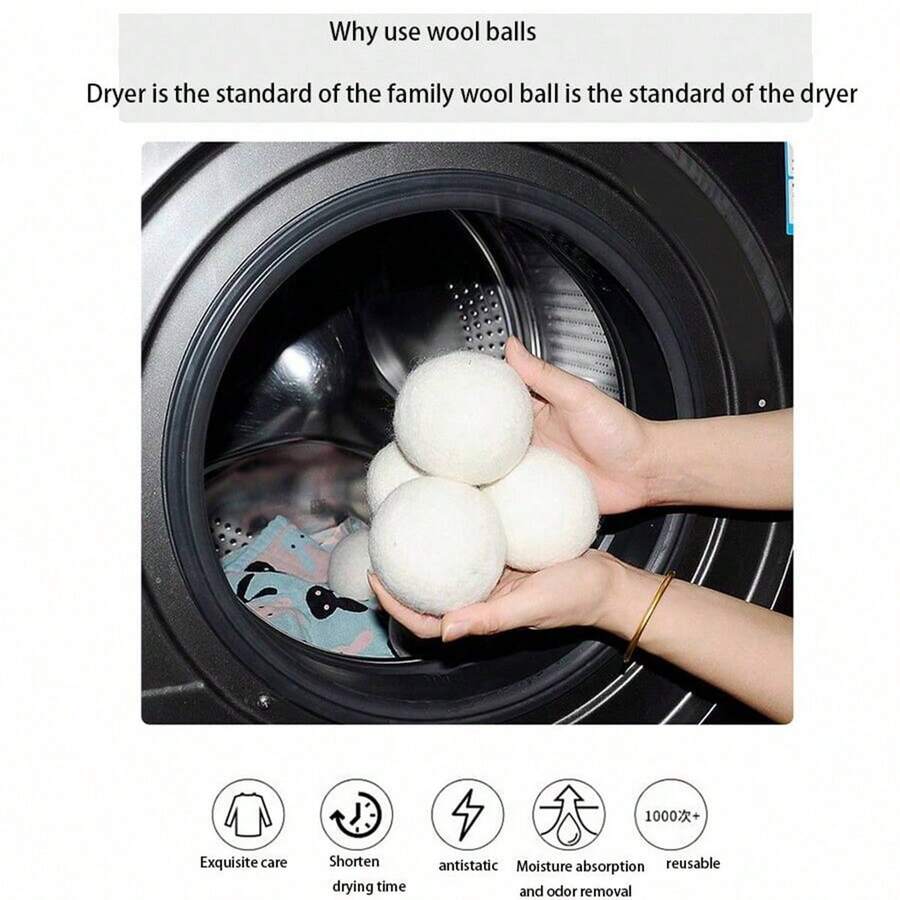 6pcs/Pack Pure White 7cm 100 Wool Dryer Balls, AntiStatic AllYear