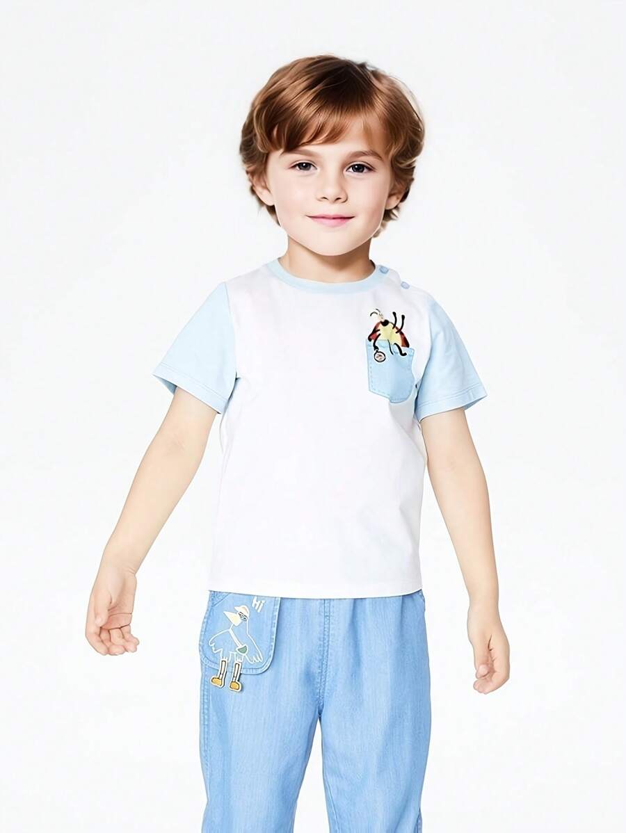 Áo thun nam Annil Young mùa hè in hình động vật dễ thương thân thiện với da cổ tròn tay ngắn cho bé trai - trắng - Xem 1