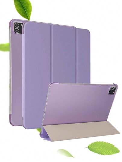 纯色三折平板电脑保护壳，兼容 iPad Mini 1/2/3/Mini 4/Mini 5/Mini 6/Mini 7/9.7/10.2/10.5/Air 10.9/Pro 11/10th Gen/iPad Air 11 英寸 (M3) 2025/iPad (A16) 11 英寸第 11 代 2025，PC 硬壳部分覆盖，物理三角支架，非磁性，超薄便携，无笔架