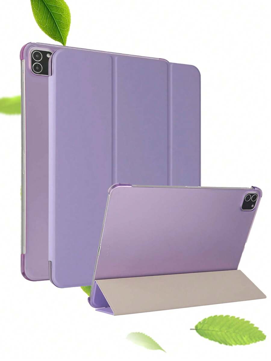 純色三折平板保護殼，相容 iPad Mini1/2/3/Mini4/Mini5/Mini6/Mini7/9.7/10.2/10.5/Air10.9/Pro11/10th Gen/Air 11-Inch (M3) 2025/(A16) 11 Inch 11th Generation 2025，PC 硬殼，部分機型非全包覆，實體三角支架，非磁吸支架，僅保護功能，超薄便攜，無筆槽，硬塑膠材質
