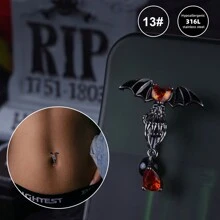 1 件装朋克哥特式蝙蝠恐龙骷髅肚脐环玫瑰肚脐环透明 CZ 14G 不锈钢蝴蝶肚脐穿孔阴阳八卦肚脐钉心形肚脐环肚脐环吊坠肚脐穿孔首饰女孩姐妹万圣节礼物最好的朋友礼物 - 彩色 - 查看 9