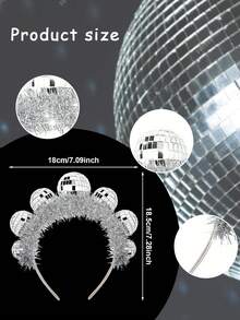 1pc Newmemo Disco Ball Headband With Silver Disco Ball, Retro Disco Costume Headband, Disco Ball Boppers Headpiece, 70s Mirrored Ball Headband For Women Disco Party & Birthday Decoration - Multicolor - View 3