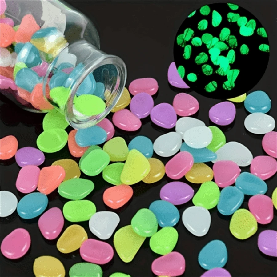 100pcs/Bag, Glow-In-The-Dark Pebbles: Create A Magical Garden, Aquarium Decoration, Landscaping Or Wedding Decoration!  Decorations   Autumn Decor Festival Decor Room Decor Home Decor Fall Decor Bedroom Decor - Multicolor - View 2