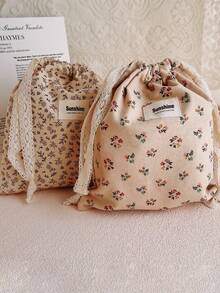 1个棕色花卉抽绳收纳包，大容量化妆包，适合居家收纳和旅行，是邮轮、宿舍、伴娘礼物、妈妈/生日礼物、送给朋友/老师的必备单品，也可用于家居装饰、浴室/客厅/卧室装饰，可收纳珠宝、口红和指甲油等，是一款实用的化妆包，也是旅行必备佳品。 - 彩色 - 查看 6