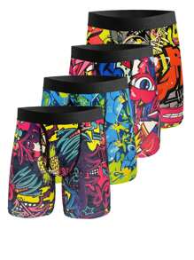 4 Quần Sịp Boxer Thể Thao Dài In Hình Nam, Quần Lót Thời Trang Thoáng Khí, Nhanh Khô, Mặc Ở Nhà - Nhiều màu - Xem 1