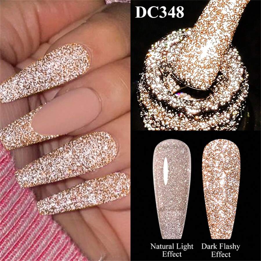 7毫升反光闪粉橡胶底油指甲油，香槟色闪粉橡胶底油，夏季美甲，半永久可卸凝胶指甲油，UV/LED凝胶指甲油，美甲用品，DIY美甲沙龙居家美甲，女士礼物