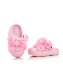 New Style Girls' Hollow-Out Flat Slip-Resistant Dual-Purpose Sandals, Summer Cute Floral Beach Slippers For Kids & Teenagers On Vacation - Baby Pink - View 7