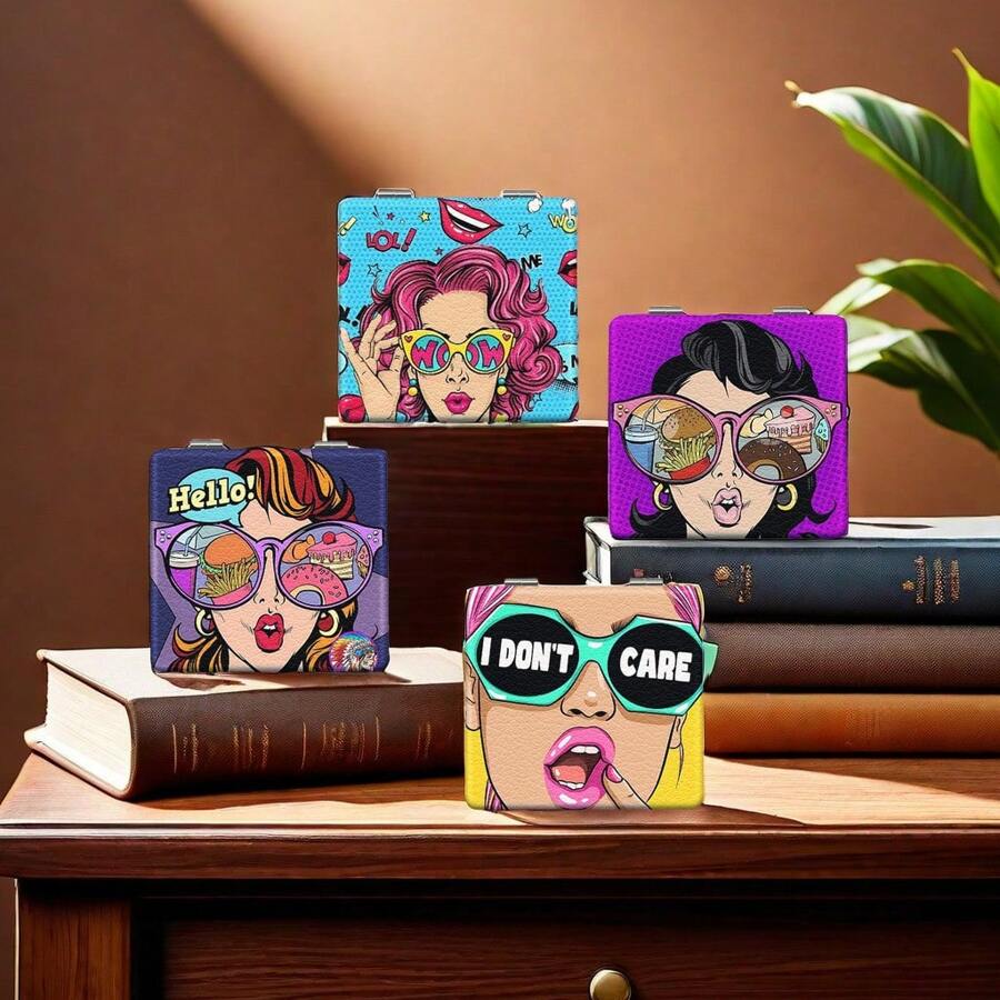 1件酷女郎便攜式化妝鏡，可折疊和輕便，不鏽鋼鍍納米銀電鍍框架，精美設計，適合所有年齡和場合，獨特的可摺疊結構確保耐用性和可靠性，方便攜帶作為口袋鏡，獨特精美的設計非常適合日常使用、假期、生日、情人節、復活節和婚禮禮物，非常適合旅行、派對、工作和學校等場合，適合所有年齡和性別，是給情人、學生、教師、朋友、姐妹、女性、女孩、父親、母親、祖父母、姨媽、侄女和同事的完美禮物。 - 彩色 - 查看 1