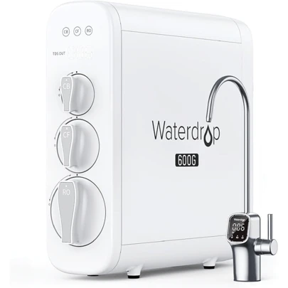 Waterdrop G3P600 Reverse Osmosis Water Filter, 600 GPD, Water Softener, Reduce TDS, Reduce Scale, Enhance The Flavor Of Coffee And Tea, 2:1 Pure To Drain, Smart LED Faucet