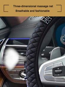 汽车方向盘套 - PU材质，时尚镶钻 - 四季皆宜 - 跨境汽车把手套 - 汽车装饰 - 无内环 - 黑色 - 查看 5